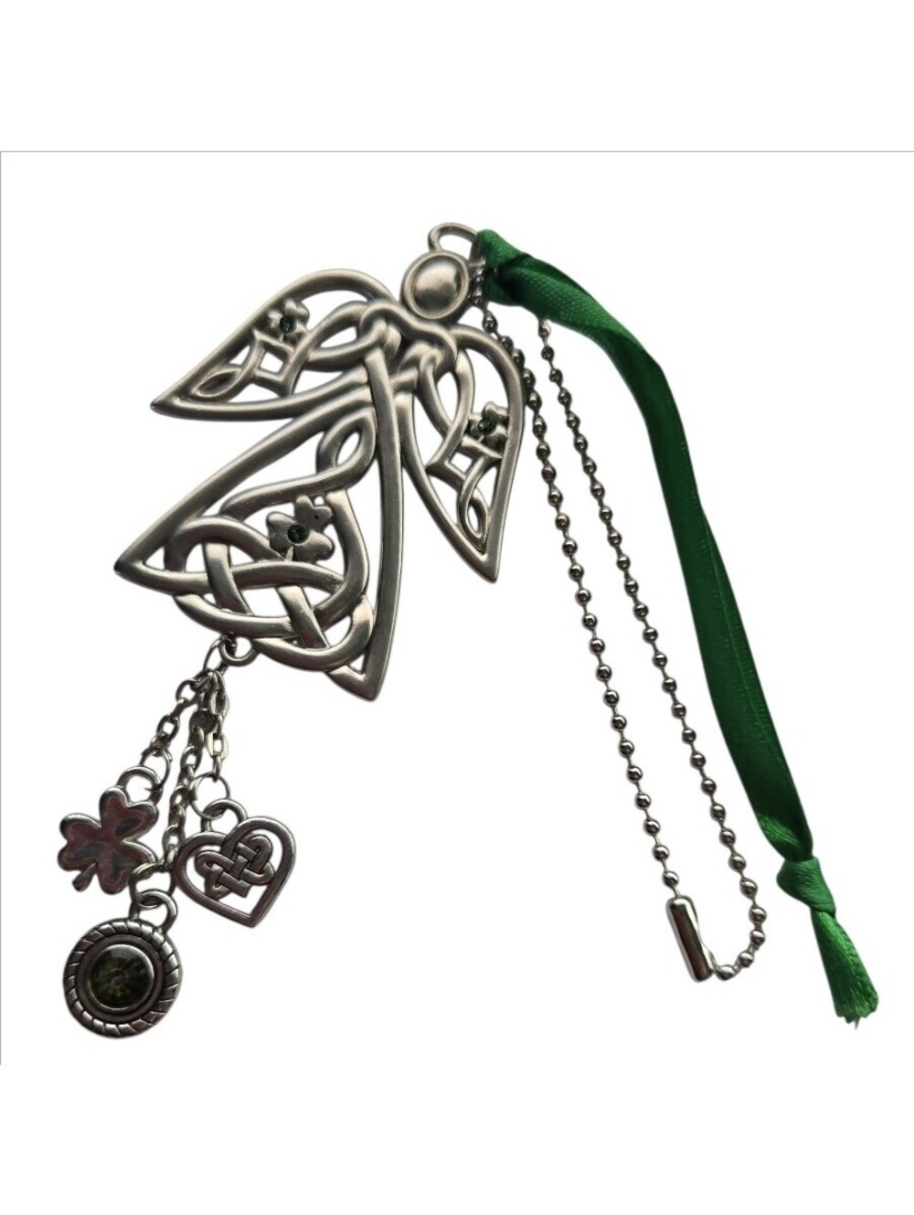Celtic Irish Angel Car Charm With Shamrock Dangles Good Luck Ornament EUC